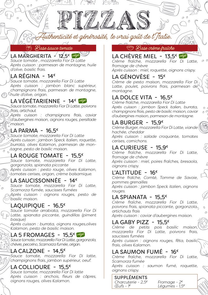 Menu de la pizzeria LA CASA DI GABY